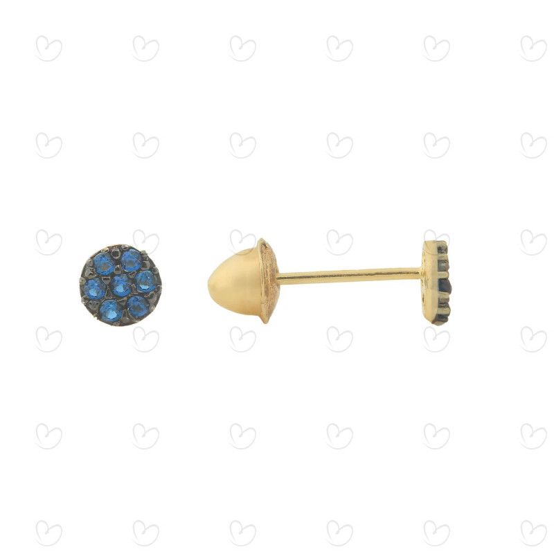 Brinco Baby Redondo Azul Ouro 18k