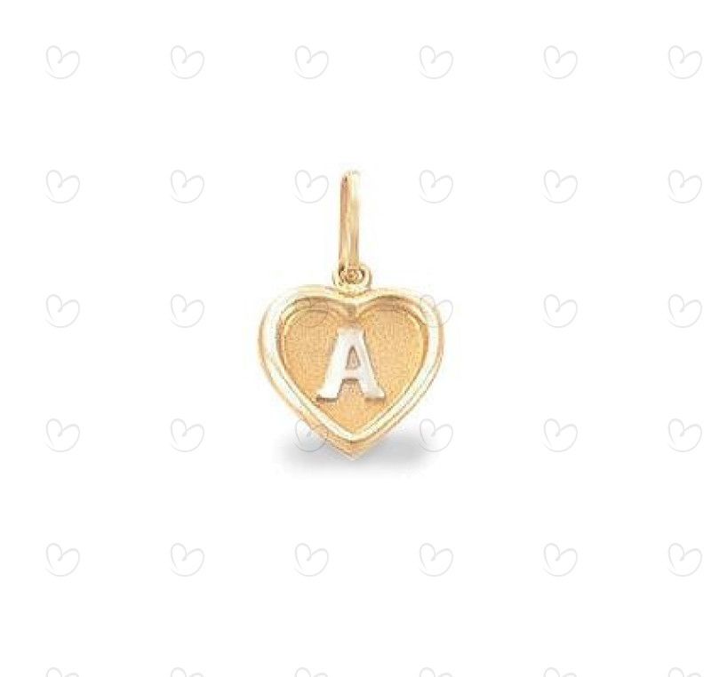 Pingente Coração Fosco com Letra Ouro 18k