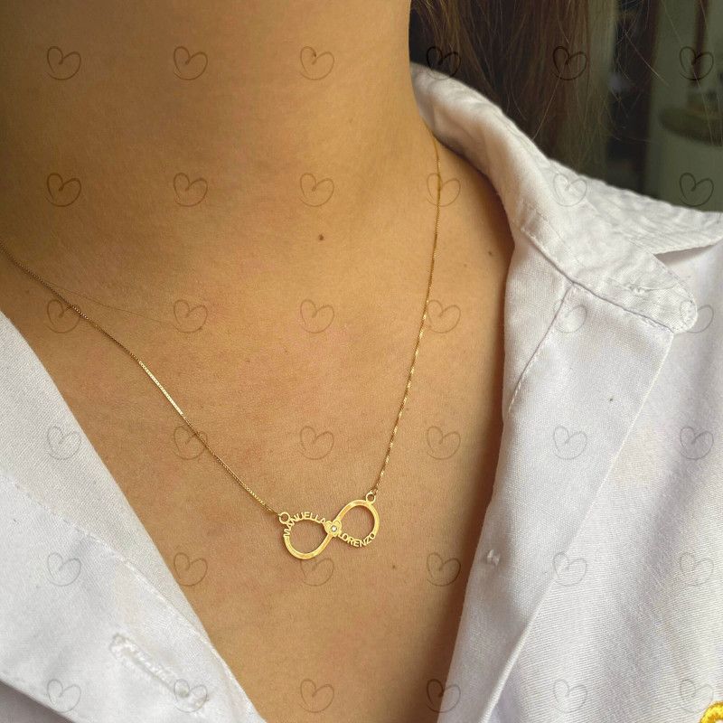 Gargantilha Infinito com Dois nomes Personalizados Ouro 18k