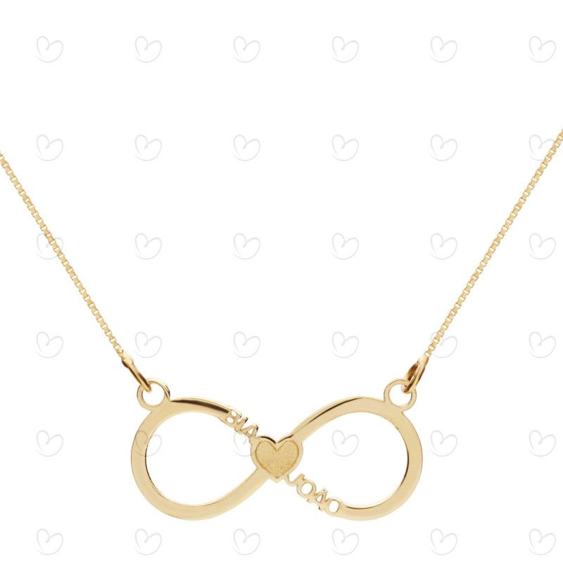 Gargantilha Infinito com Dois nomes Personalizados Ouro 18k