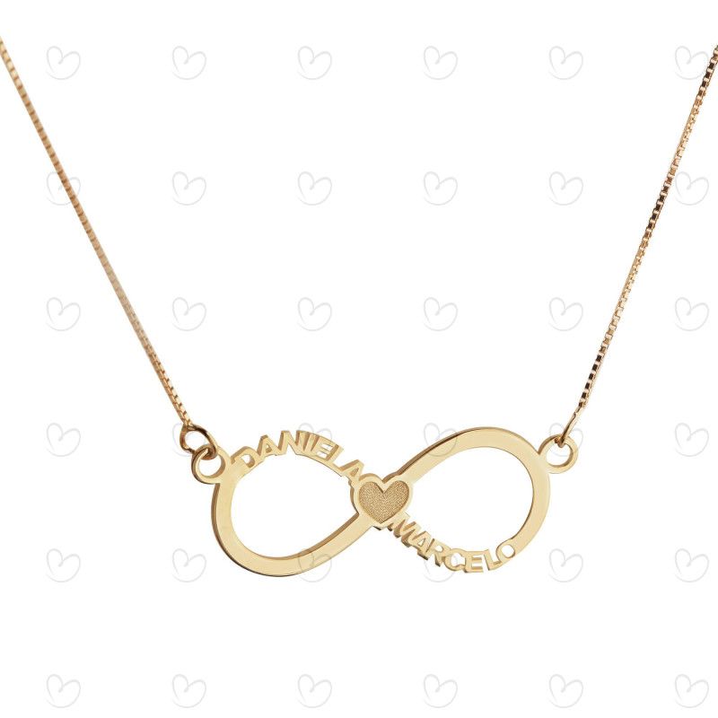 Gargantilha Infinito com Dois nomes Personalizados Ouro 18k