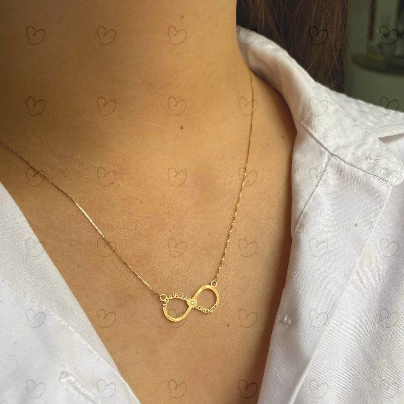 Gargantilha Infinito com Dois nomes Personalizados Ouro 18k