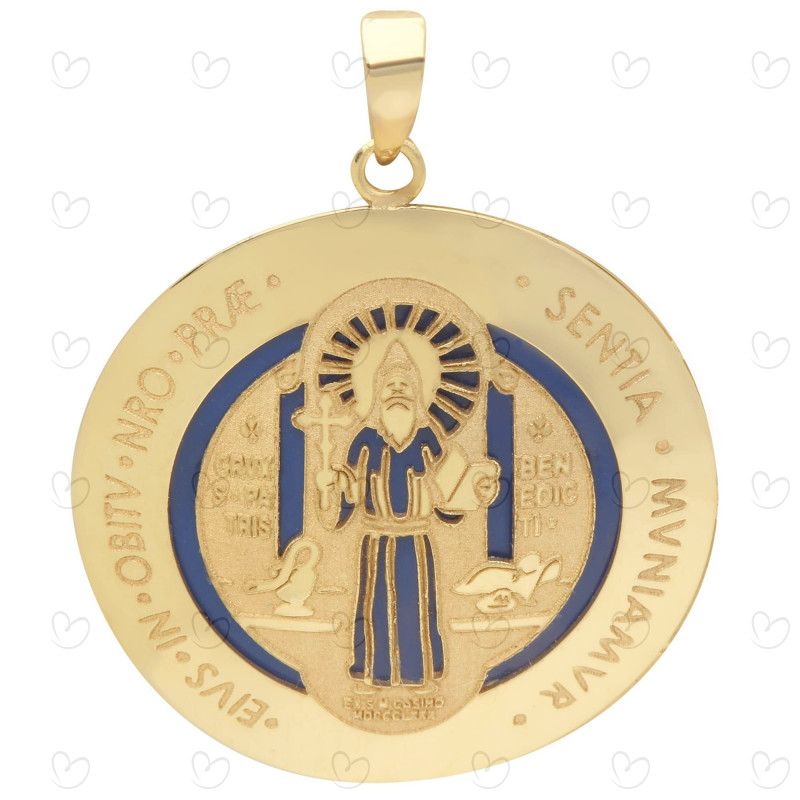 Pingente São Bento Duplo com Resina Grande Ouro 18k