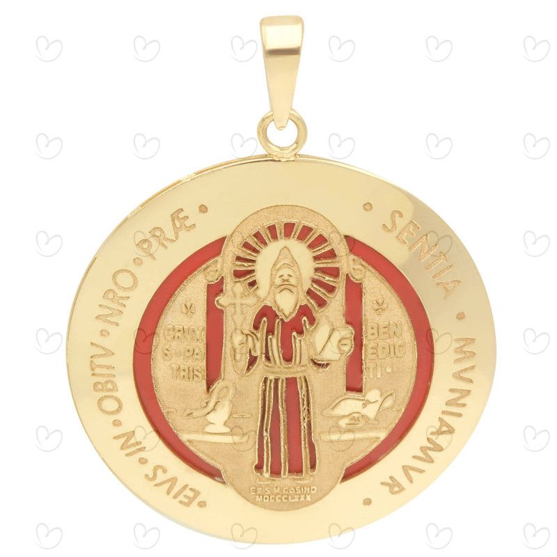 Pingente São Bento Duplo com Resina Grande Ouro 18k