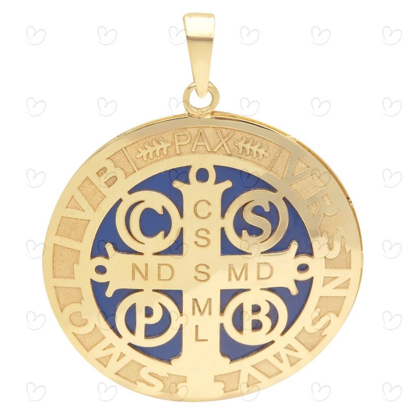 Pingente São Bento Duplo com Resina Grande Ouro 18k