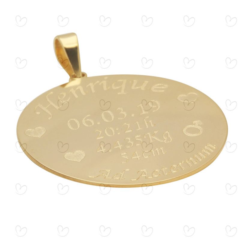Pingente Nascimento Personalizado 25mm Ouro 18k