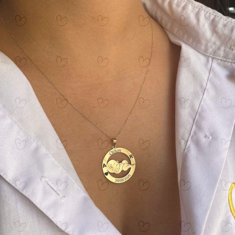 Pingente Menino Nascimento Frase Personalizada Ouro 18k