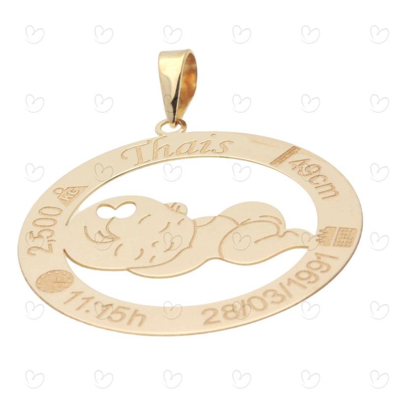 Pingente Menina Nascimento Personalizado Ouro 18k