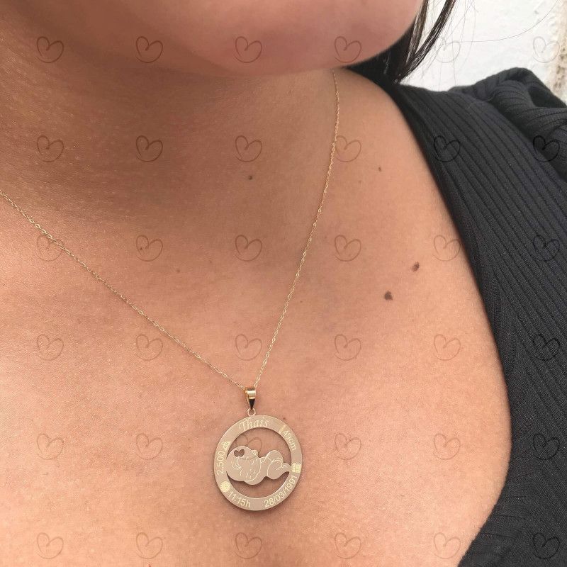Pingente Menina Nascimento Personalizado Ouro 18k