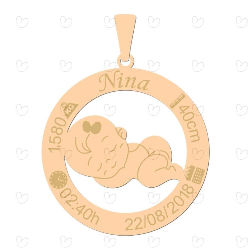 Pingente Menina Nascimento Personalizado Ouro 18k