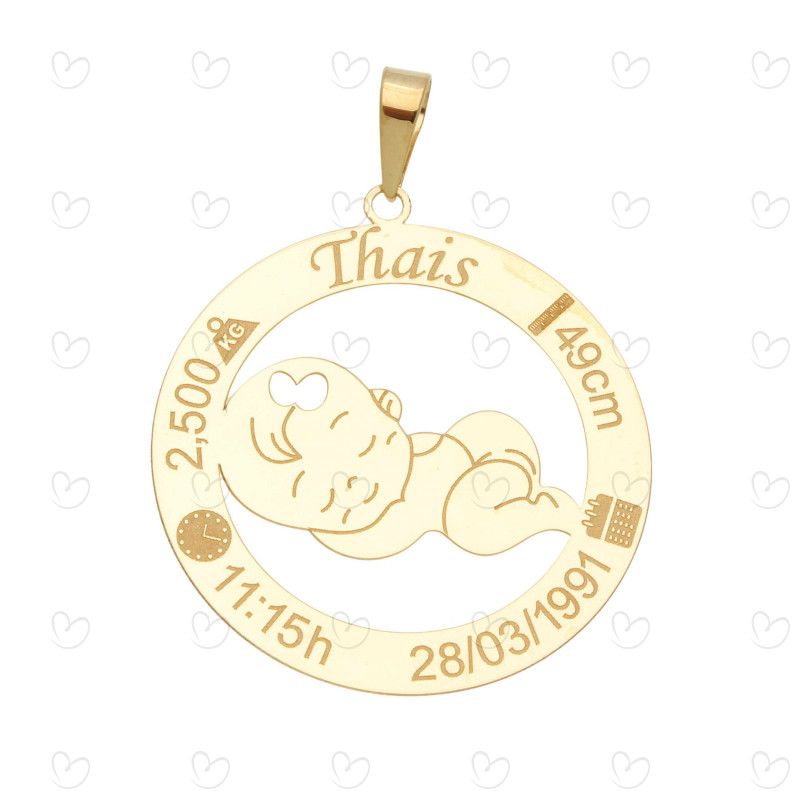 Pingente Menina Nascimento Personalizado Ouro 18k