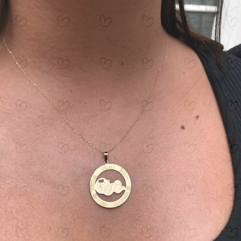 Pingente Menina Nascimento Personalizado Ouro 18k