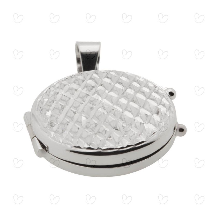 Pingente Relicário Redondo Diamantado Ouro Branco 18k