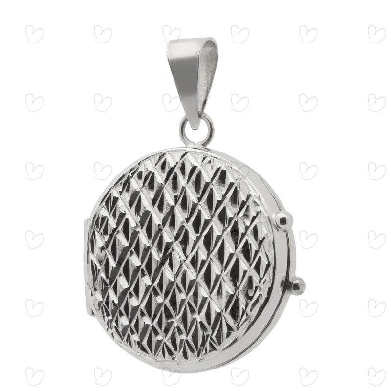 Pingente Relicário Redondo Diamantado Ouro Branco 18k