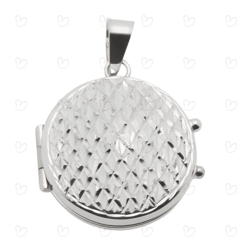 Pingente Relicário Redondo Diamantado Ouro Branco 18k