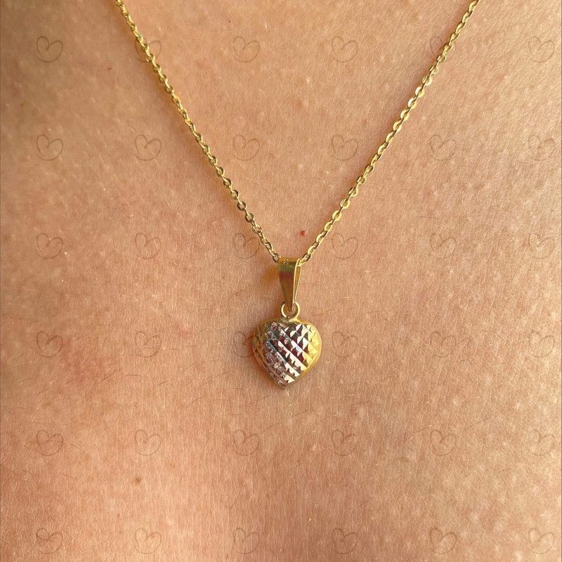Pingente Coração Tricolor Diamantado Ouro 18k