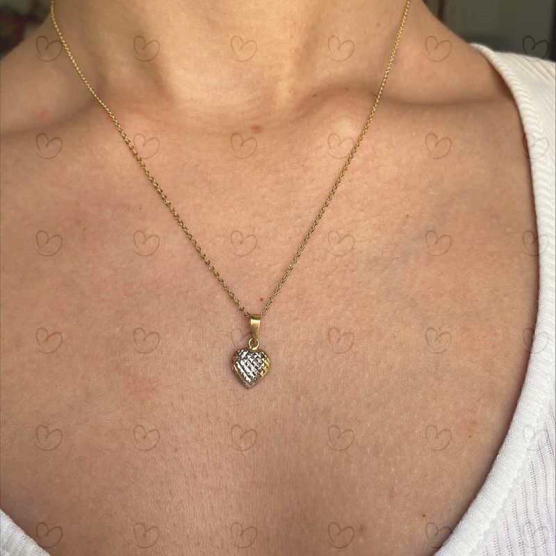 Pingente Coração Tricolor Diamantado Ouro 18k