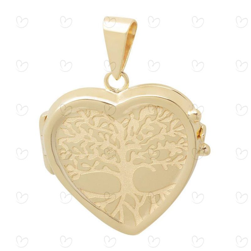 Pingente Relicário Coração Gravado Árvore da Vida Ouro 18k