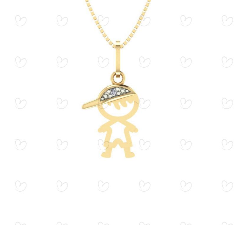 Pingente Menino Boné Pequeno Ouro 18k