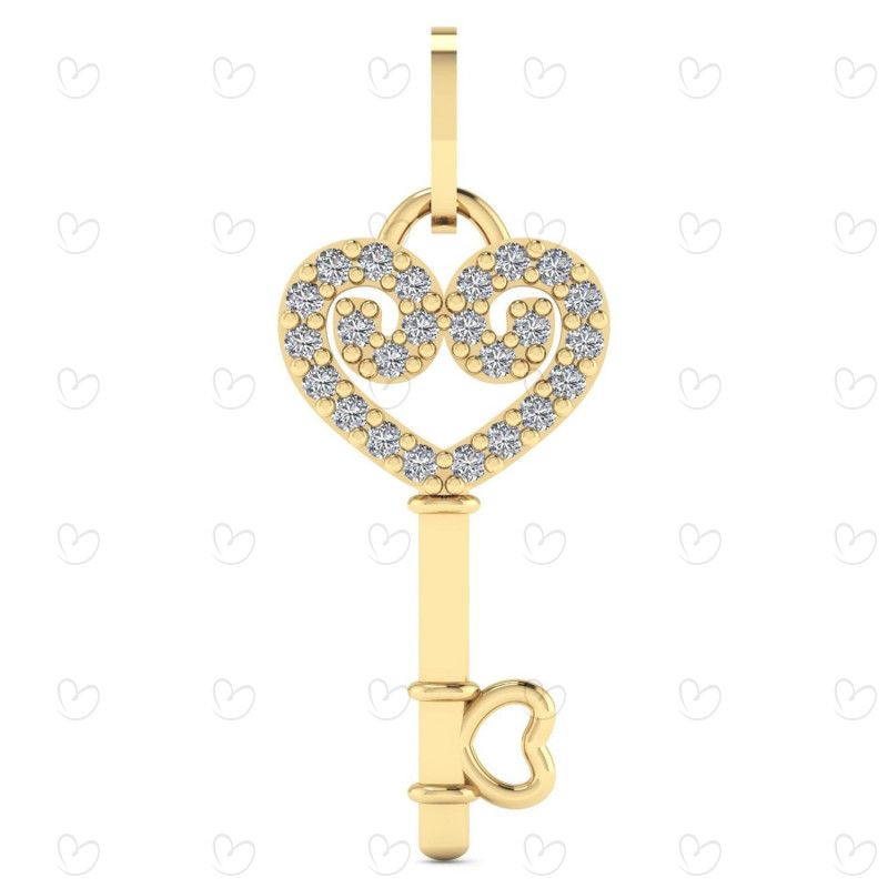 Pingente Chave com Coração Ouro 18k