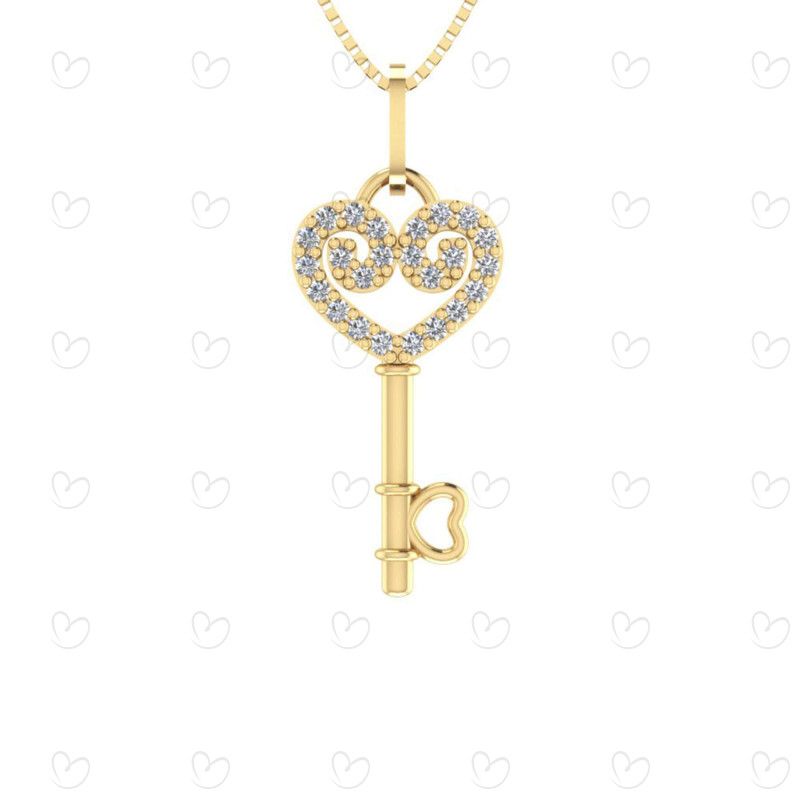 Pingente Chave com Coração Ouro 18k