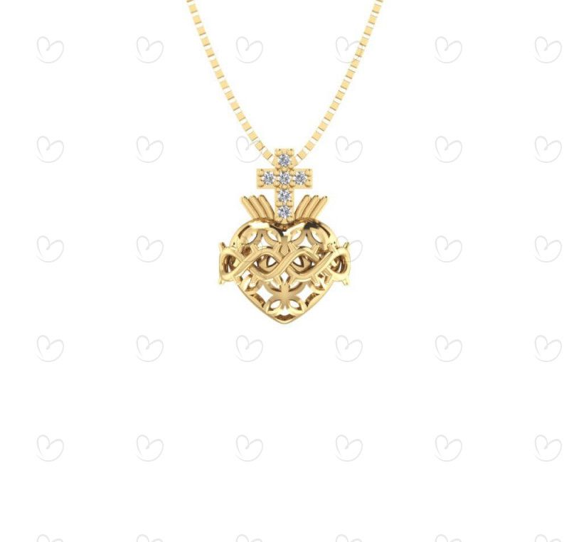 Pingente Sagrado Coração de Jesus Vazado Ouro 18k