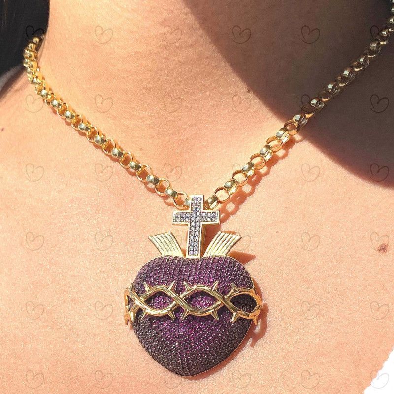 Pingente Sagrado Coração de Jesus Grande Ouro 18k