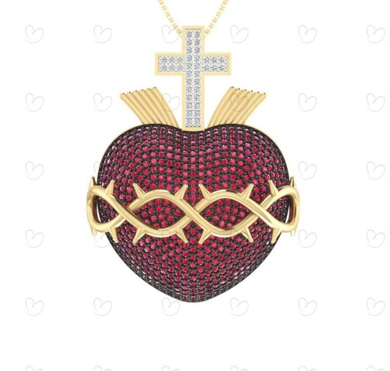 Pingente Sagrado Coração de Jesus Grande Ouro 18k