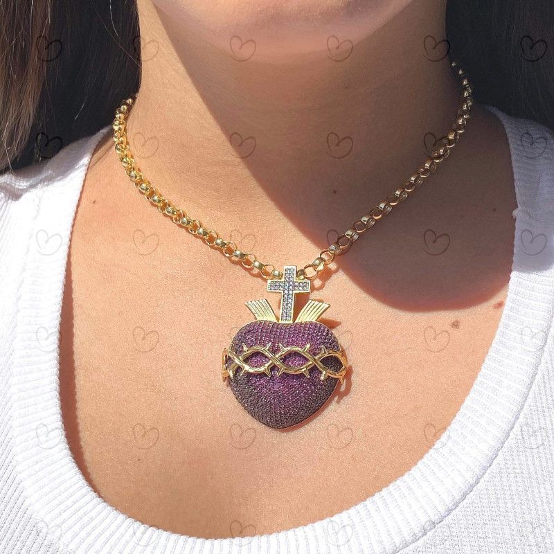 Pingente Sagrado Coração de Jesus Grande Ouro 18k