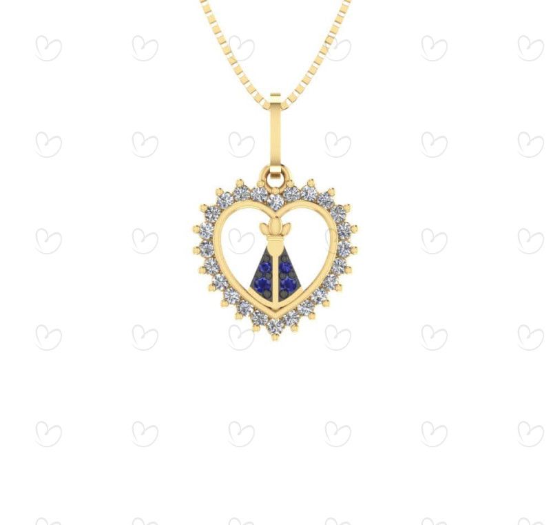 Pingente Nossa Senhora Aparecida no Coração Ouro 18k