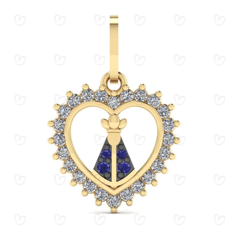 Pingente Nossa Senhora Aparecida no Coração Ouro 18k