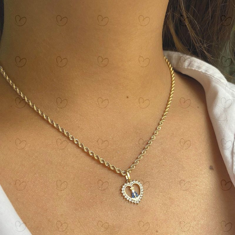 Pingente Nossa Senhora Aparecida no Coração Ouro 18k