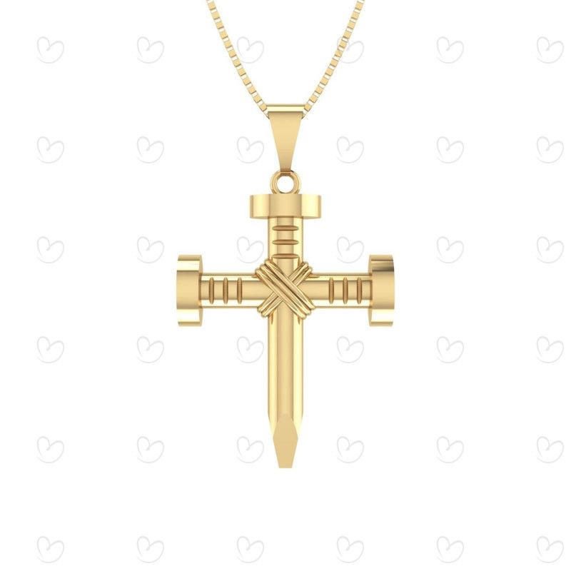 Pingente Cruz Prego Oco Ouro 18k