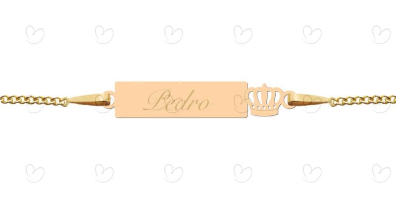 Pulseira Infantil Plaquinha e Coroinha Ouro 18k