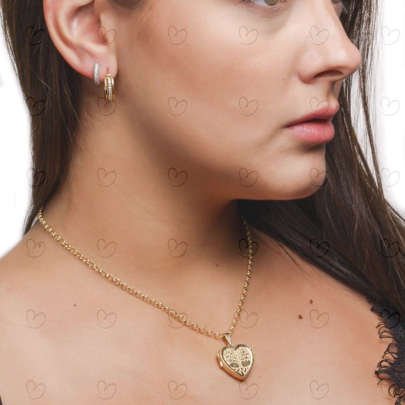Pingente Relicário Coração Gravado Árvore da Vida Ouro 18k
