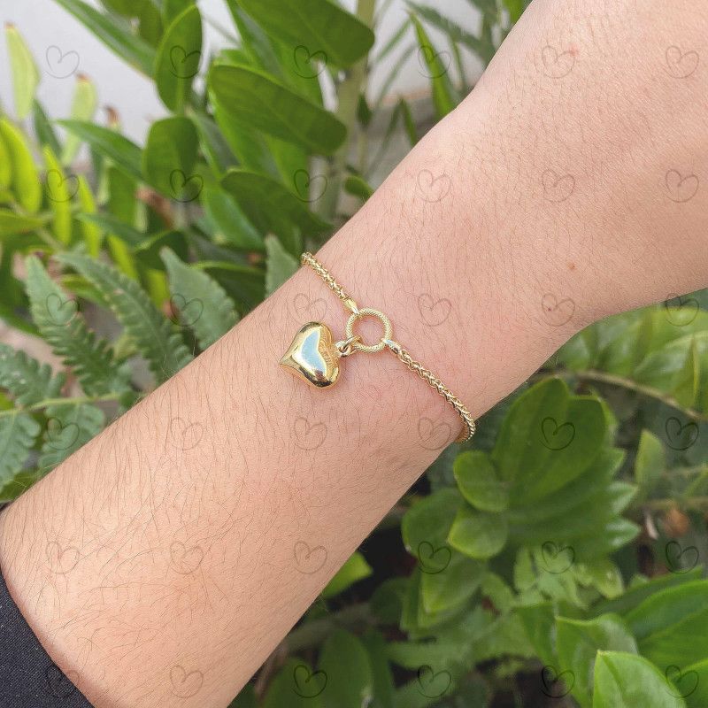 Pulseira Palmeira com Coração Ouro 18k