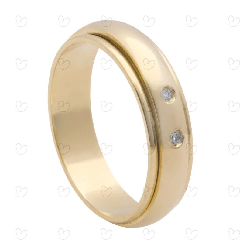 Aliança Giratória com Duas Pedras de Zircônia Ouro 18k