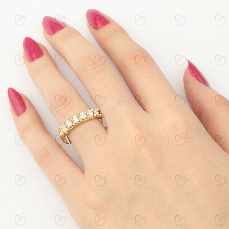 Anel Meia Aliança 6 Diamantes 11 pontos Ouro 18k