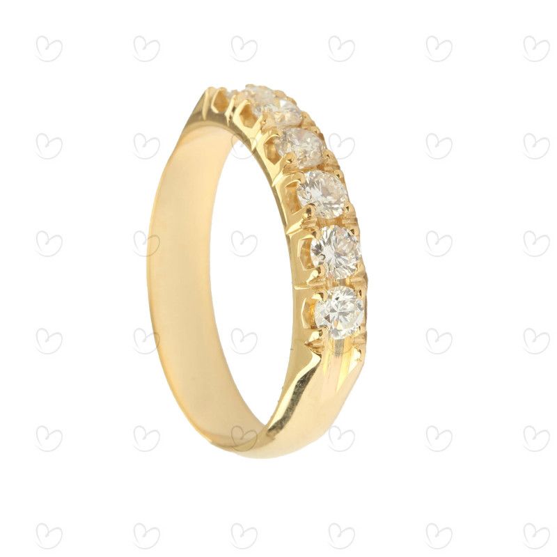 Anel Meia Aliança 6 Diamantes 11 pontos Ouro 18k