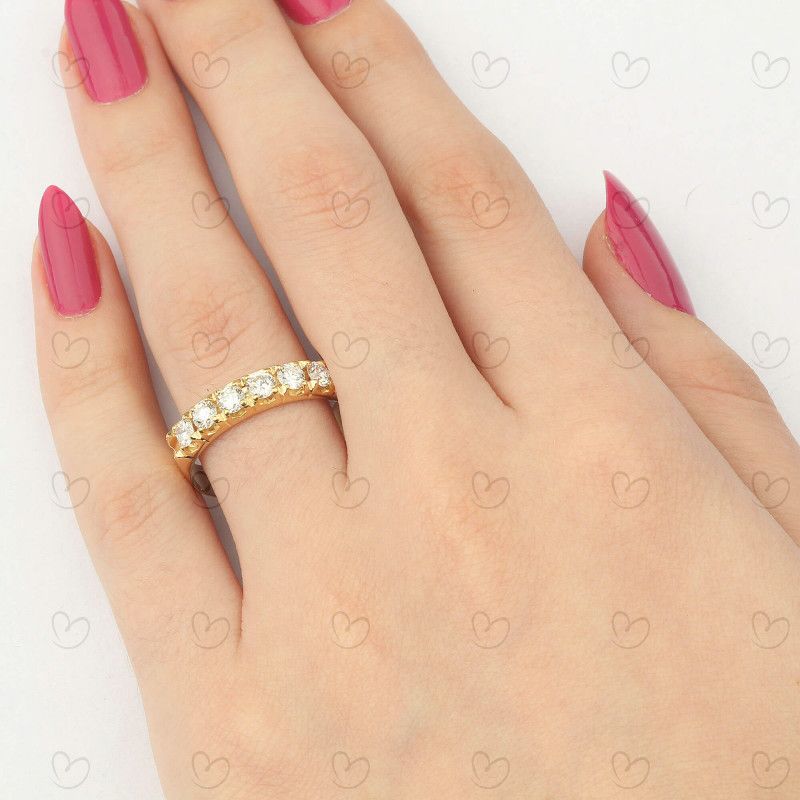 Anel Meia Aliança 6 Diamantes 11 pontos Ouro 18k