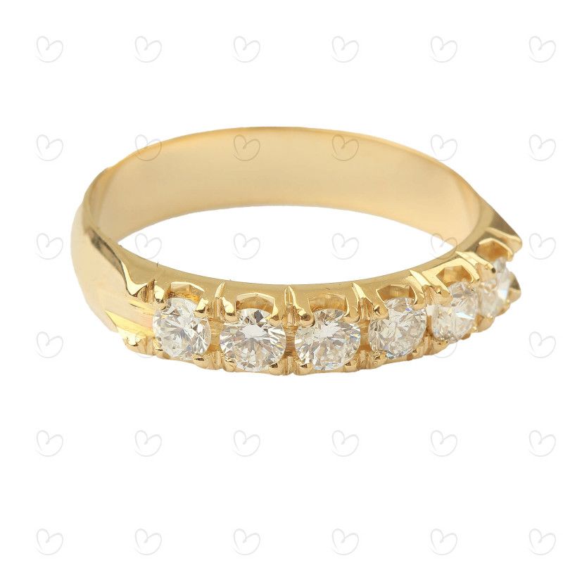 Anel Meia Aliança 6 Diamantes 11 pontos Ouro 18k