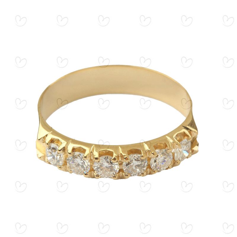 Anel Meia Aliança 6 Diamantes 11 pontos Ouro 18k