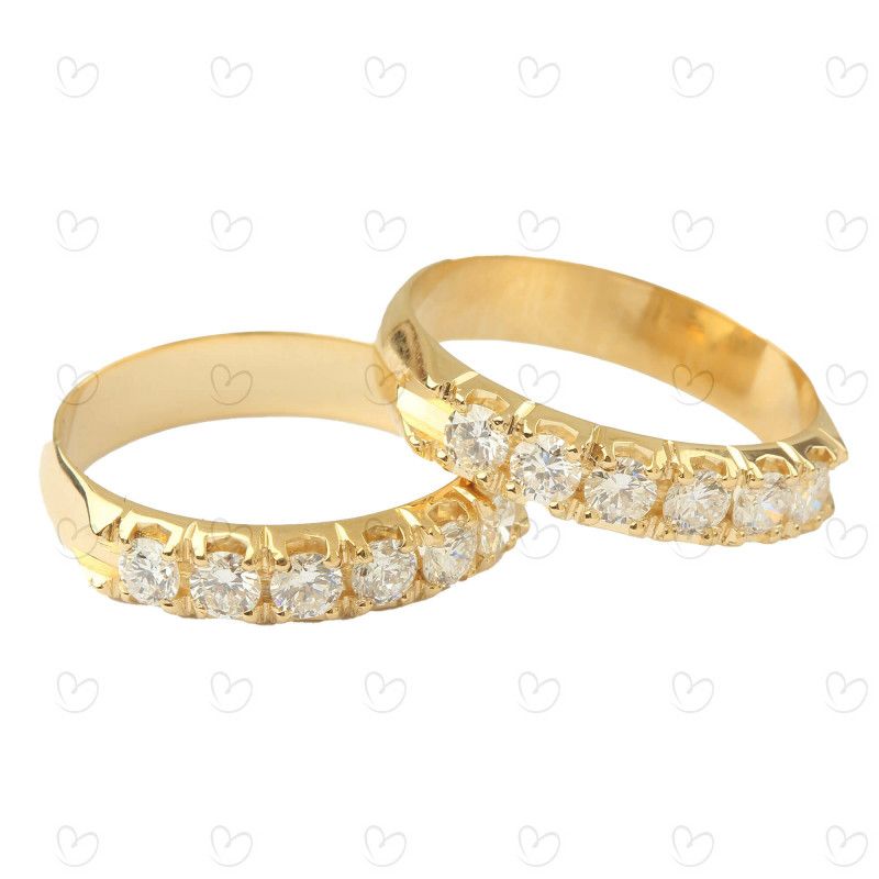 Anel Meia Aliança 6 Diamantes 11 pontos Ouro 18k