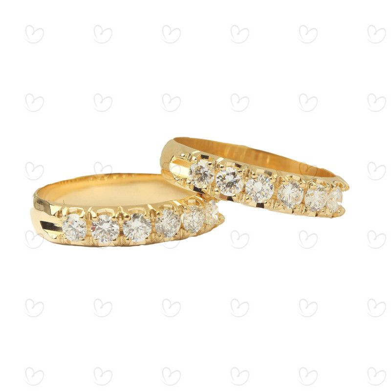 Anel Meia Aliança 6 Diamantes 11 pontos Ouro 18k