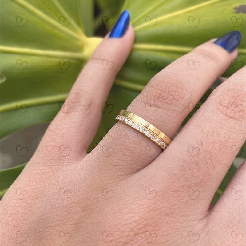 Aliança Quadrada 3.5mm Com Diamantes Ouro 18k