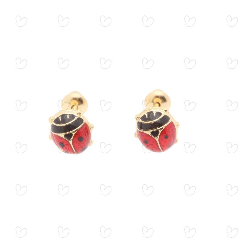 Brinco Baby Joaninha Vermelha Ouro 18k