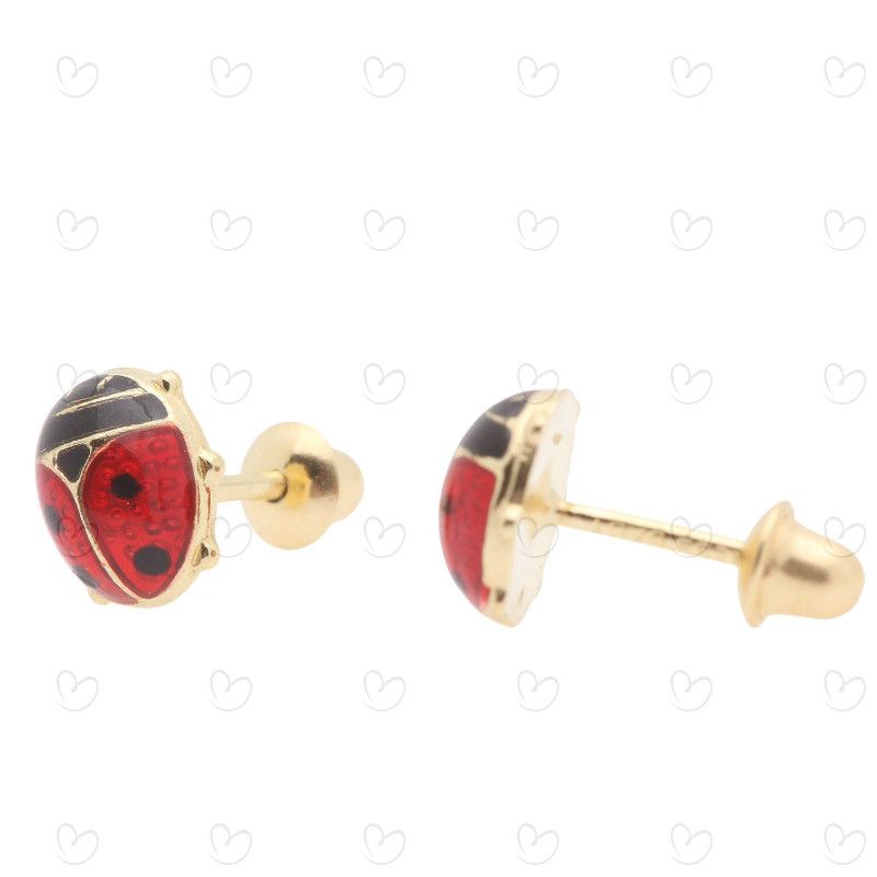 Brinco Baby Joaninha Vermelha Ouro 18k