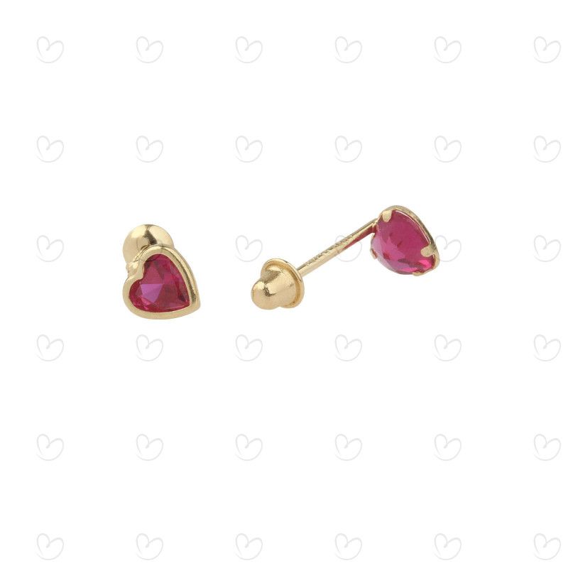 Brinco Baby Coração Cristal Pink Ouro 18k