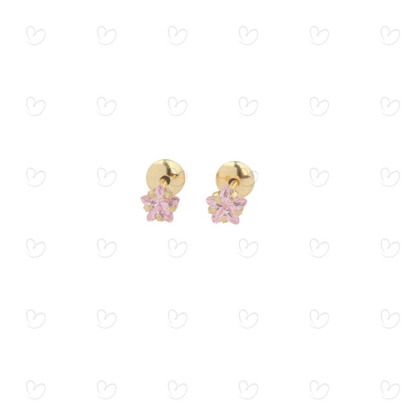 Brinco Baby Estrelinha Rosa Ouro 18k