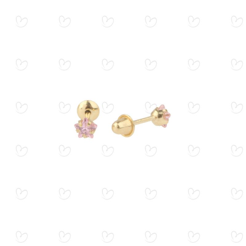 Brinco Baby Estrelinha Rosa Ouro 18k